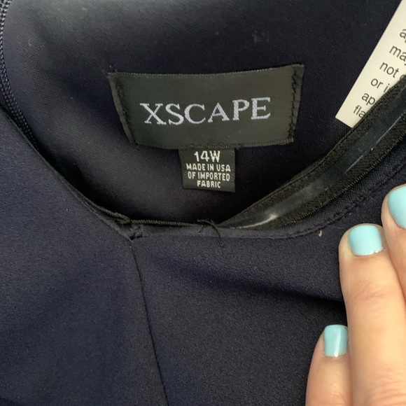 XSCAPE Navy Blue Off the Shoulder Sheath Tulip Gown Plus Size 14W - Picture 7 of 15